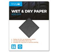 Simply WD0400 Wet & Dry Polishing Paper 400 Grit, Pack of 25, 230mm x 280mm, Perfect for DIY Car Bodywork Repairs, Machine, Manual Sanding, Furniture and Home Improvement