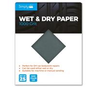 Simply WD1000 Wet & Dry Polishing Paper 1000 Grit, Pack of 25, 230mm x 280mm, Perfect for DIY Car Bodywork Repairs, Machine, Manual Sanding, Furniture and Home Improvement