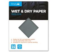 Simply WD1500 Wet & Dry Polishing Paper 1500 Grit, Pack of 25, 230mm x 280mm, Perfect for DIY Car Bodywork Repairs, Machine, Manual Sanding, Furniture and Home Improvement