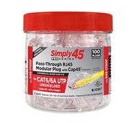 Simply45 ProSeries Unshielded Pass-Through RJ45 Modular Plugs with Cap45 for 23AWG Solid (Cat6/6a UTP) - Red Tint, Hi/Lo Stagger - 100-Pieces - S45-1700P