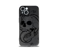 SIMPLYMDRN Slim Case for iPhone 15 - Goth Skull Design - Cool Men's Case - Skulls Art Cover - Flexible (Fractal Slim Black)