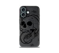 SIMPLYMDRN Slim Case for iPhone 16 - Goth Skull Design - Cool Men's Case - Skulls Art Cover - Flexible (Fractal Slim Black)
