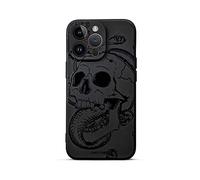 SIMPLYMDRN Slim Case for iPhone 16 Pro - Goth Skull Design - Cool Men's Case - Skulls Art Cover - Flexible (Fractal Slim Black)