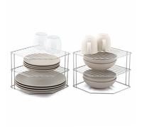 simplywire - 3 Tier Plate Racks - Pack of 2 - Chrome | Kitchen Cupboard Organisers - Coated Steel