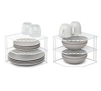 simplywire - 3 Tier Plate Racks - Pack of 2 Kitchen Cupboard Organisers - White Plastic Coated Steel