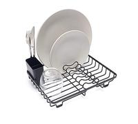 simplywire - Compact Dish Drainer - Plate Drying Rack with Cutlery Basket - Small - Black Powder Coated Steel