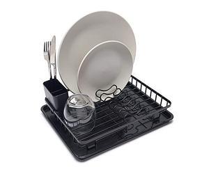 simplywire - Compact Dish Drainer - Plate Drying Rack with Drip Tray & Cutlery Basket - Small - Black Powder Coated Steel