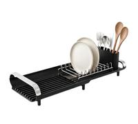 simplywire - Expandable Mini Dish Drainer Rack - Black & Stainless Steel | Extendable DripTray - Holds 9 Plates - Removable Cutlery Holder - Anti-Rust Steel - Non-Slip Rubber Feet