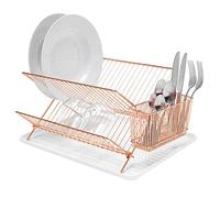simplywire - Folding Dish Drainer - Plate Drying Rack with Cutlery Holder - Copper Chrome Plated Steel