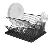 simplywire - Folding Dish Drainer - Plate Drying Steel Rack with Cutlery Holder - Black