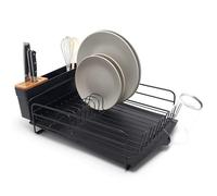 simplywire - Premium Dish Drainer - Plate Drying Rack with Cutlery Holder & Drip Tray - Black Powder Coated Steel