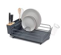 simplywire - Premium Dish Drainer - Plate Drying Rack with Cutlery Holder & Drip Tray - Grey Powder Coated Steel