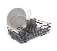 simplywire - Retro Premium Dish Drainer - Plate Drying Rack with Cutlery Holder & Drip Tray - Black Powder Coated Steel