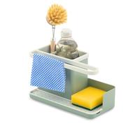 simplywire - Sink Tidy/Caddy - Kitchen Sink Organiser - Removable Drip Tray - Non-Slip - Sage Green & White