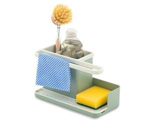 simplywire - Sink Tidy/Caddy - Kitchen Sink Organiser - Removable Drip Tray - Non-Slip - Sage Green & White