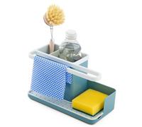 simplywire - Sink Tidy/Caddy - Kitchen Sink Organiser - Removable Drip Tray - Non-Slip - Teal Blue and White