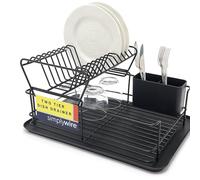 simplywire - Two Tier Dish Drainer - Black | Removable Plate Drying Rack & Cutlery Holder - Plastic Coated Steel