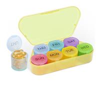 Simpolor Weekly Pill Organizer, BPA Free Medicine Organizer Rainbow 7 Day Pill Box, Daily Portable Pill Container for Pills/Vitamin/Fish Oil/Supplements (Yellow)
