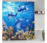 Simpomsy Dolphin Bathroom Curtains, Underwater Shower Curtain 180x180cm - Blue Ocean Theme