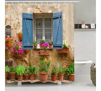 Simpomsy European Shower Curtain Nature Scene 3d Print Greek Shower Curtain Polyester Fabric Bath Curtain Curtains Bathroom Fabric Shower Street View with 12 Hooks 200x180cm