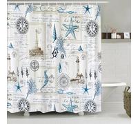 Simpomsy Nautical Shower Curtain Sailboat Compass Anchor Bathroom Curtain Waterproof Mildew & Mould Resistant Polyester Fabric Bath Curtain with 12 Hooks 200x180cm