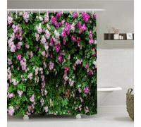 Simpomsy Outdoor 3D Floral Shower Curtain - Pink Garden Scenery Waterproof With Hooks 180x180cm