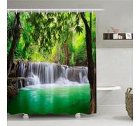 Simpomsy Outdoor Shower Curtain For Garden Green Lake Summer Waterfall In Forest Woodland Nature Jungle Scenery Art Printing Summer Bath Curtain With 12 Hooks 180x180cm