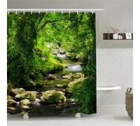 Simpomsy Plants Shower Curtain Green Nature Forest Jungle Tropical Rainforest Summer Landscape Scenery, 3D Digital Painting Pattern For Shower Stall, Bathroom Curtains With 12 Pcs Hooks 150x180cm