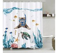 Simpomsy Shower Curtain Diving Cat Ocean Print Waterproof Bathing Curtain, Durable Polyester Modern Bathroom Decoration Accessories Comes with 12pcs Shower Curtain Rings 180x180cm