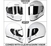 SIMPSON SPEED FULL FACE GLOSS WHITE FULL FACE MOTORCYCLE HELMET FREE DARK VISOR