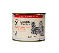Simpsons Premium Adult Wet Cat Food - Turkey Chicken & Tuna - 6x200g