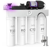 SimPure T1-400UV Tankless Reverse Osmosis System with UV, NSF/ANSI 58 Certified, Under Sink RO Water Filter System 400 GPD, 8 Stage Filtration Near 0 TDS, Built-in Pump, BPA Free, 1.5:1 Pure to Drain