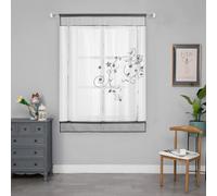 SIMPVALE 1 Panel Roman Blind with Rod Pocket - Tie up Sheer Flower Embroidered - Voile Curtains Window Decoration for Kitchen Balcony (Width 120cm / Drop 140cm, Grey)