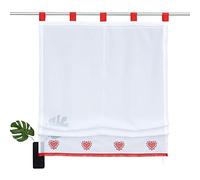 SIMPVALE 1 Panel Roman Blinds with Tab Top - Tulle Short Embroidered Window Curtain Valance - for Kitchen, Balcony, Study Room (Width 80cm/Drop 155cm, Red)