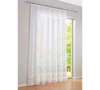 SIMPVALE 1 Panel Sheer Curtain with Pencil Pleat - Classical Solid Voile Curtains - for Balcony Living Room Bedroom (Width 300cm/Drop 100cm, White Ribbon)