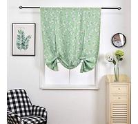 SIMPVALE 1 Piece Blackout Roman Blind with Tie Up Kapok Floral Printed Thermal Insulated Curtain with Rod Pocket for Bedroom Living Room Kitchen Balcony, Green, 120x120cm