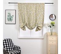 SIMPVALE 1 Piece Blackout Roman Blind with Tie Up Kapok Floral Printed Thermal Insulated Curtain with Rod Pocket for Bedroom Living Room Kitchen Balcony, Light brown, 100x140cm