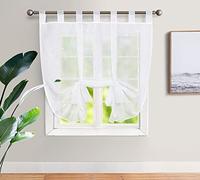SIMPVALE 1 Piece Roman Blinds Bowknot Embroidery Window Curtain for Kitchen and Balcony (Width 60cm/Height 140cm, White)