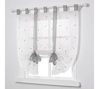 SIMPVALE 1 Piece Roman Blinds Bowknot Embroidery Window Curtain for Kitchen and Balcony (Width 80cm/Height 140cm, Light Grey)