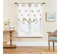 SIMPVALE 1 Piece Roman Blinds Curtain Embroidered Sheer Curtains with Rod Pocket Translucent Voile Curtain for Living Room Bedroom Balcony Kitchen Bathroom, Brown, 60x120cm
