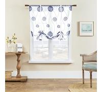 SIMPVALE 1 Piece Roman Blinds Curtain Embroidered Sheer Curtains with Rod Pocket Translucent Voile Curtain for Living Room Bedroom Balcony Kitchen Bathroom, Dark Blue, 100x120cm