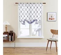 SIMPVALE 1 Piece Roman Blinds Curtains - Tie up Roman Curtain Rod Pocket Voile Curtains - for Bedroom, Study, Bathroom, Kitchen, Dark Blue, 100x140cm