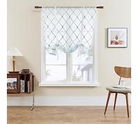 SIMPVALE 1 Piece Roman Blinds Curtains - Tie up Roman Curtain Rod Pocket Voile Curtains - for Bedroom, Study, Bathroom, Kitchen, Blue, 80x140cm
