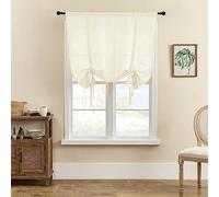 SIMPVALE 1 Piece Roman Blinds Tulle Tie Up Sheer Curtains with Rod Pocket Linen Weaving Translucent Voile Curtain for Living Room Bedroom Balcony Kitchen Bathroom, Beige, 120x140cm