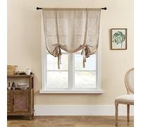 SIMPVALE 1 Piece Roman Blinds Tulle Tie Up Sheer Curtains with Rod Pocket Linen Weaving Translucent Voile Curtain for Living Room Bedroom Balcony Kitchen Bathroom, Light Coffee, 140x140cm