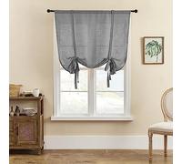 SIMPVALE 1 Piece Roman Blinds Tulle Tie Up Sheer Curtains with Rod Pocket Linen Weaving Translucent Voile Curtain for Living Room Bedroom Balcony Kitchen Bathroom, Gray, 140x140cm