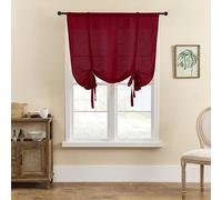 SIMPVALE 1 Piece Roman Blinds Tulle Tie Up Sheer Curtains with Rod Pocket Linen Weaving Translucent Voile Curtain for Living Room Bedroom Balcony Kitchen Bathroom, Wine Red, 120x140cm