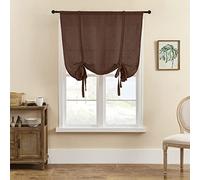 SIMPVALE 1 Piece Roman Blinds Tulle Tie Up Sheer Curtains with Rod Pocket Linen Weaving Translucent Voile Curtain for Living Room Bedroom Balcony Kitchen Bathroom, Coffee, 100x140cm