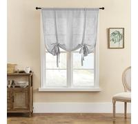 SIMPVALE 1 Piece Roman Blinds Tulle Tie Up Sheer Curtains with Rod Pocket Linen Weaving Translucent Voile Curtain for Living Room Bedroom Balcony Kitchen Bathroom, Light Gray, 80x120cm