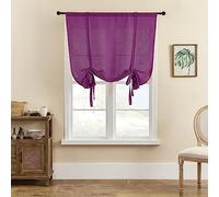 SIMPVALE 1 Piece Roman Blinds Tulle Tie Up Sheer Curtains with Rod Pocket Linen Weaving Translucent Voile Curtain for Living Room Bedroom Balcony Kitchen Bathroom, Purple, 120x120cm